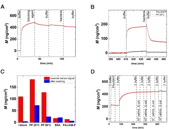 Figure 2. (A) Real-time measurement of bacterial adhesion on a bacteria repellent surface