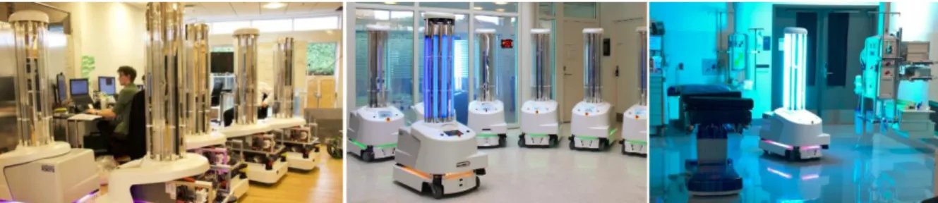Figure 12   Indoor disinfecting robot UVD, consisting of a mobile base equipped with multiple  LIDAR sensors and an array of UV lamps mounted on top