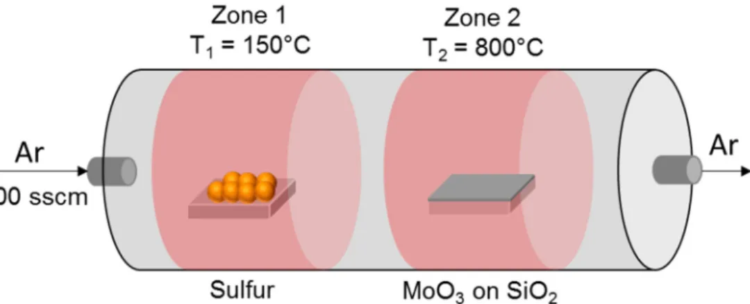 Figure 1. Schematic illustration of the sulfurization process of the thin MoO 3  films on the SiO 2 /Si  substrates