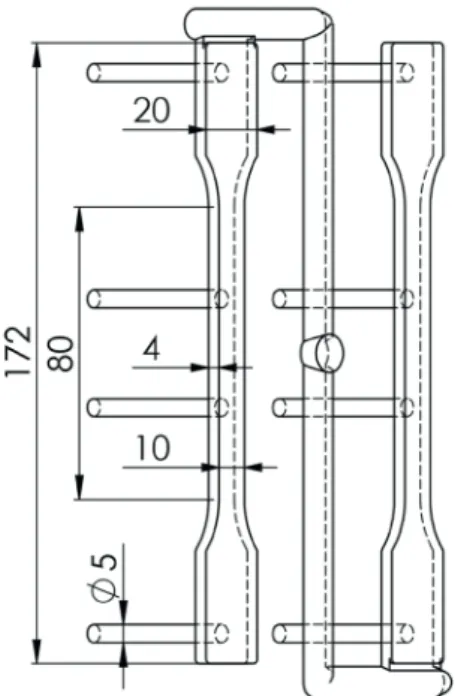 Fig. 1 Dimensions of ISO 527-2/1A standard tensile  test specimen indicating the location of the ejector 