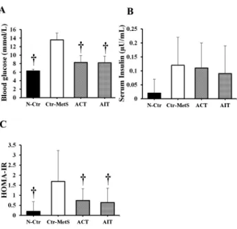 Fig. 2. Effects of 8 weeks of ACT and AIT interventions in Wistar rats with MetS