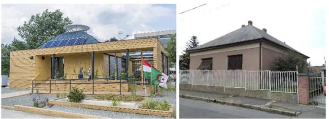 Fig. 1. The refurbishment design project from SDE19 competition (left), a typical “Cube house” in P ecs, Hungary (right)