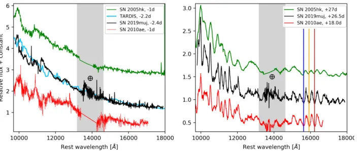 Figure 14. The two infrared spectra obtained with Gemini-South/FLAMINGOS-2 spectrograph, compared to to Type Iax SNe 2005hk (Kromer et al