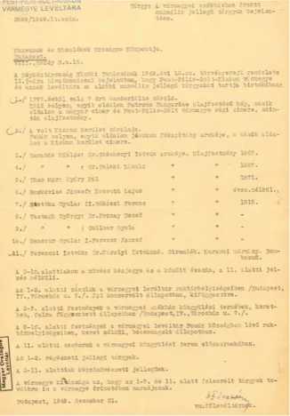 4. kép: A pesti megyeházáról Pomázra szállítandó műtárgyak  lajstroma, MNL PML IV.475-a.-III.sorozat-38/1944