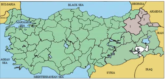 Fig. 1: Investigated provinces in the eastern Anatolian region of Turkey: 