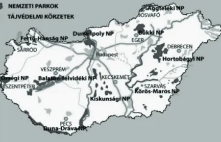 1. ábra: Nemzeti parkok és tájvédelmi körzetek Magyarországon