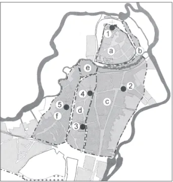 town after P. Bednár (Bednár 2002, 226, Fig. 33) 5. kép Nyitra, az Árpád-kori város topográfiája P