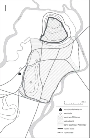Bednár 2012, 206, Fig. 10). The south line of the  town walls is likely demarcated by the place where  the lower town gate (the Turkish Gate) was later  built