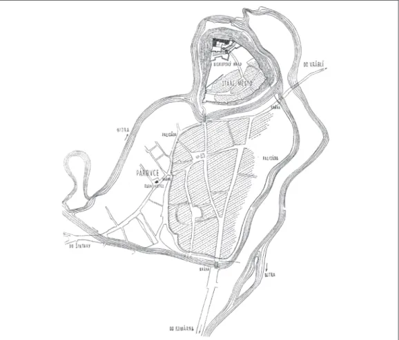 Fig. 2 Nitra, topographical plan of the historical town after V. Mencl (Mencl 1938, 58, Fig