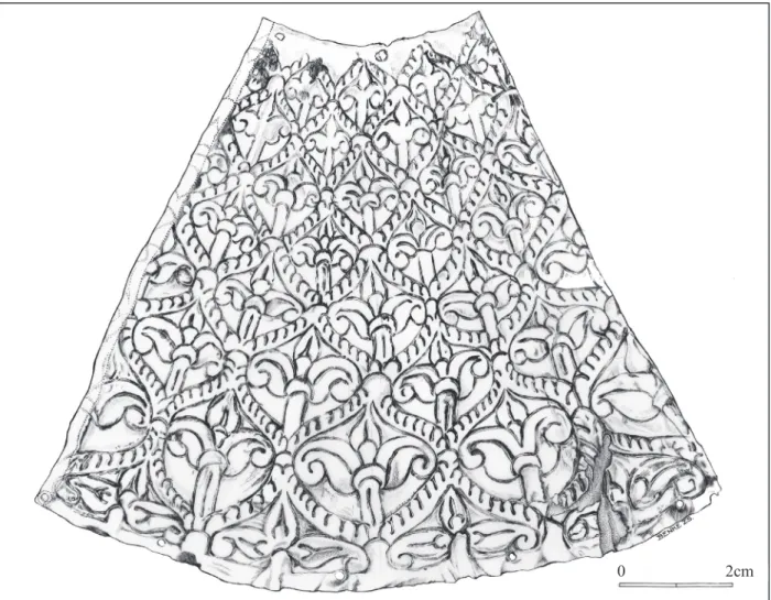 6. kép A csonkakúp palástjának kiterített rajza Fig. 6 Roll-out drawing of the finial leges  sorban,  amelyeket  csupán  három  vagy  két 