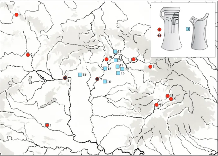 5. kép A két tokosbalta típus elterjedése. 1: A 29. sz. tokosbalta párhuzamai; 2: A 29