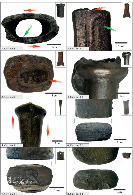 Fig. 6 Observations made during the macroscopic examination of socketed axes and socketed hammers
