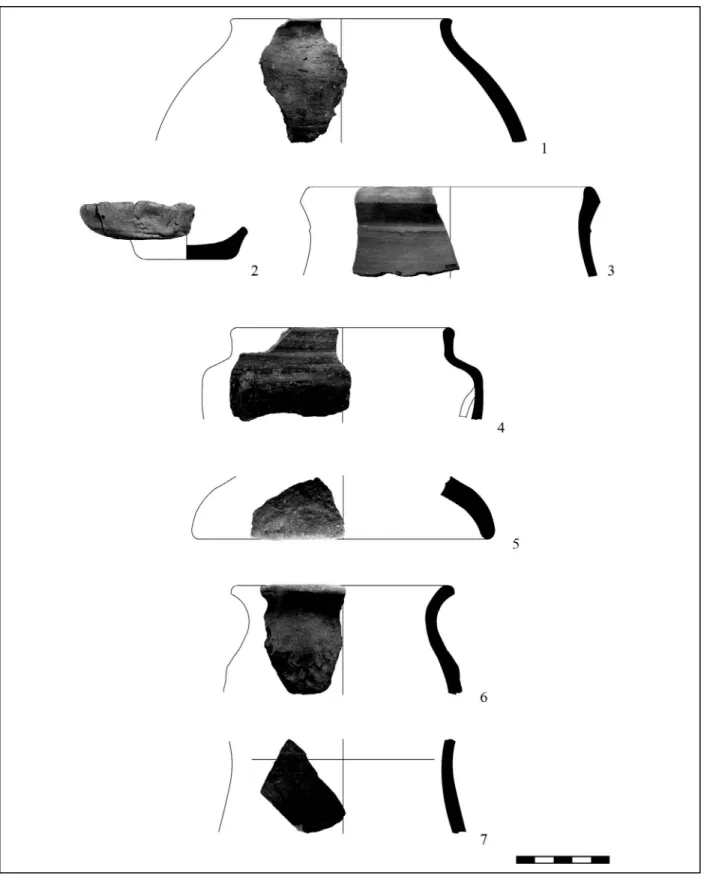 Fig. 13 Building foundation. 1–2: pillar foundation hole 7, 75–100 cm; 3: pillar foundation hole 8, 75–100 cm; 4: 