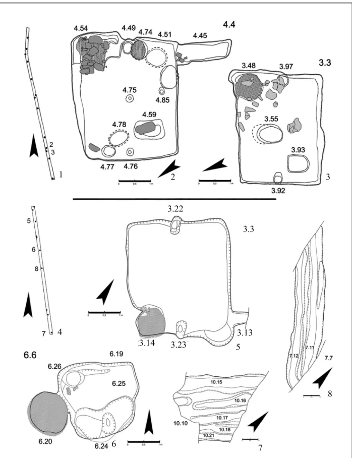 3. kép 1–3: Tök-Dézsér-táj, objektumrajzok; 4–7: Tök-Alsó-Szarka-berek, objektumrajzok Fig