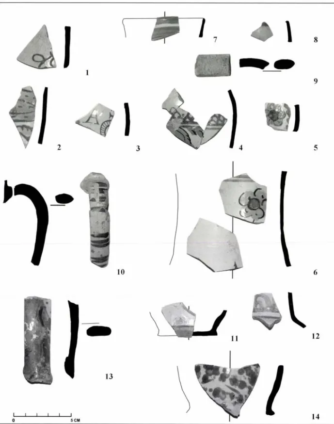 Abb.  10 Fragmente von zinnglasierten Flüssigkeitsgefäßen.  1-2:  S2503;  3-5:  S2391; 6:  S2414;  7, 9,  11: 