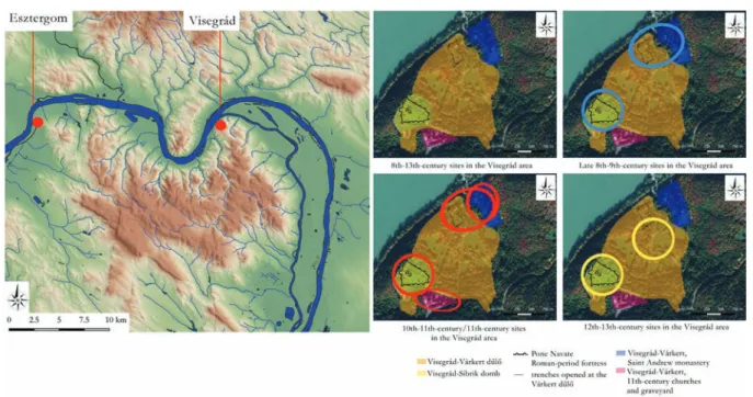 Fig. 14. Left: Geographical position of Esztergom and Visegrád, on the northern edge of the later  