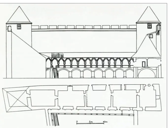 Fig. 11. Hypothetical reconstruction of the courtyard corridor of the western palace at Várpalota  Castle by D