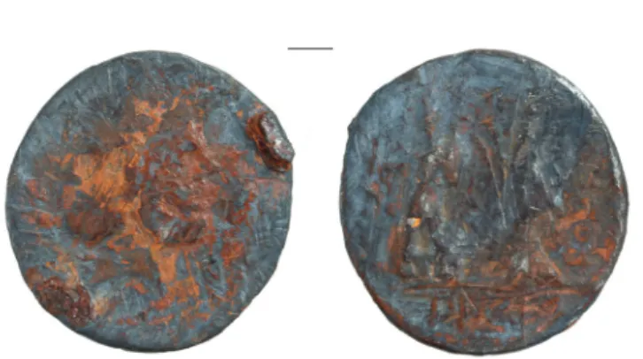 Fig.  1.  Plated  denarius  of  M.  Furius  from  Aquincum  (Photo: Péter Komjáthy, Aquincum Museum).