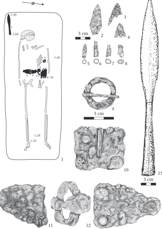 Fig. 3. Noșlac/Marosnagylak Grave 16: grave plan and selected finds.