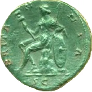 Fig. 4. Personification of Britannia on Antoni- Antoni-nus Pius’ coin (Photo: http://www.acsearch.info /record.html?id=399979 Gorny &amp; Mosch – Auction 185 (8