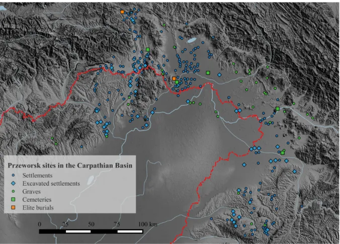 Fig. 1. Przeworsk sites in the Carpathian Basin (After Lamiová-Schmiedlová 1969, Kotigorosko 1995, Gindele 2010).