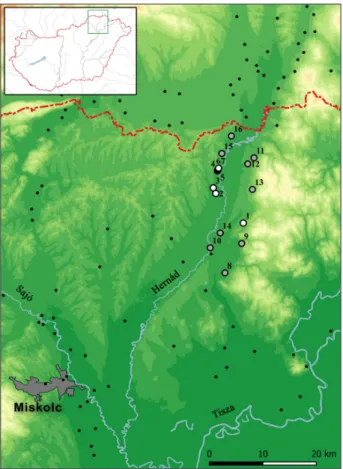 Fig. 2. Przeworsk settlements in the Hernád Valley analysed in the Dissertation. Grey: sites from field survey