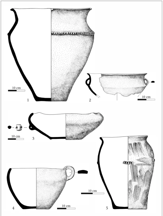 Fig. 3. 1–3. Vessels from Grave 1. 4–5. Vessels from Grave 3 (Drawing: Magdolna Mátyus).