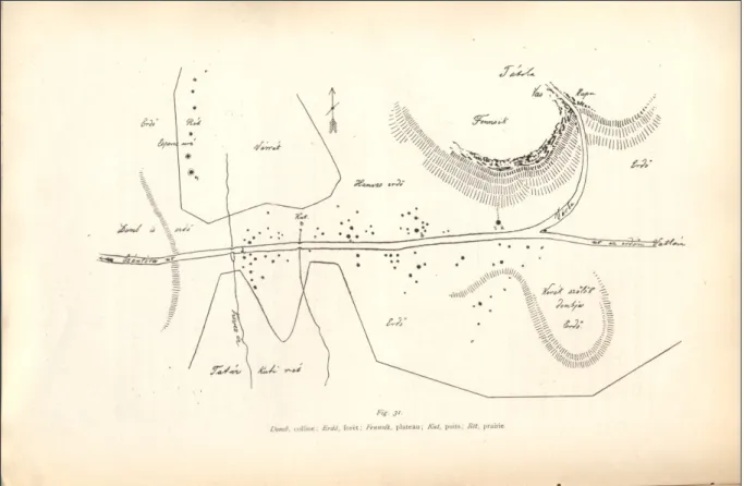 Abb. 2. Zalaszántó-Várrét. Im Compte-rendu veröffentlichte Landkarte (Rómer 1878, 106, fig