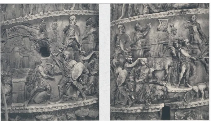 Fig. 5. Battle scene from the Column of Marcus, panel XX. Note the hut in the lower left corner (after Petersen 1896, Taf