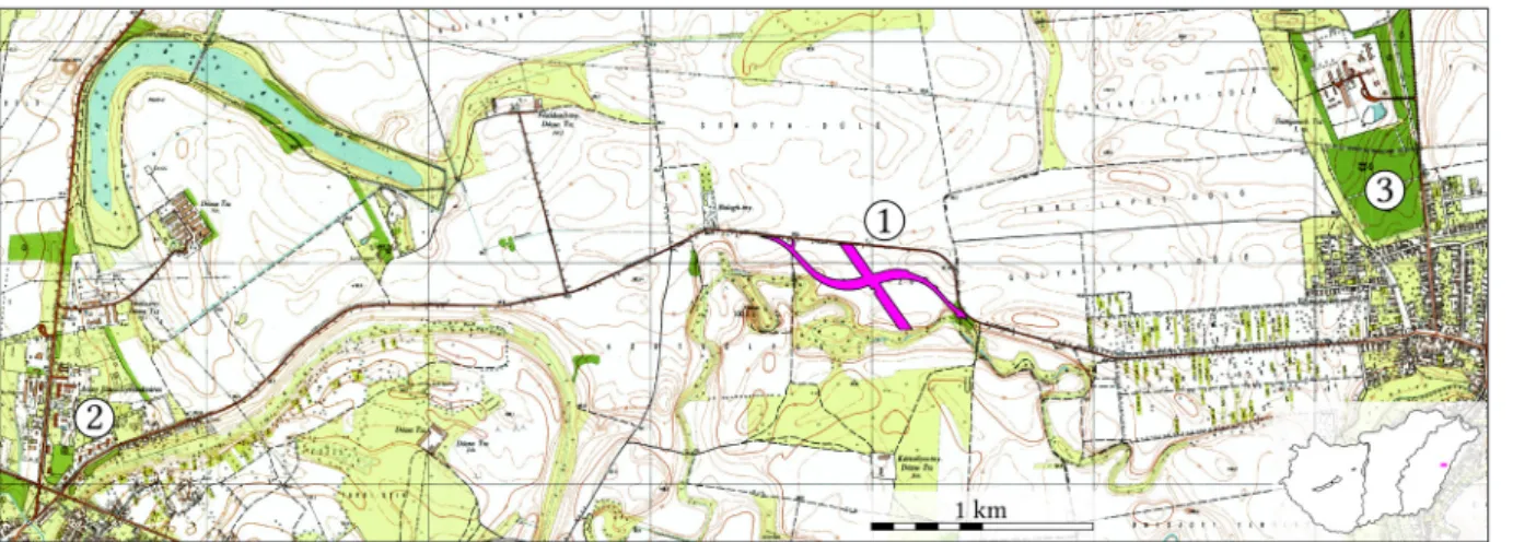 Fig. 1. Location of the investigated archaeological site. 1. Berettyóújfalu-Papp-zug. 2