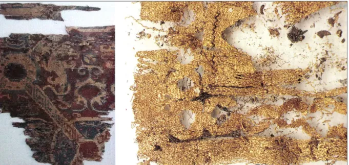 Fig. 8. Left: Silk fragment from Palmyra (Schmidt-Colinet – Stauffer – al-As’ad 2000, Farbtaf