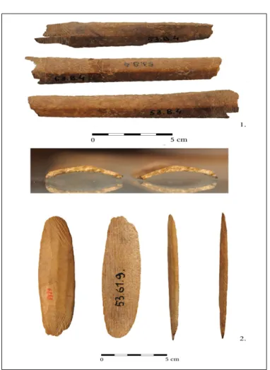 Fig. 3. Lateral tip and grip plates with segmented external surface: 1. Kiszombor cemetery F, burial No