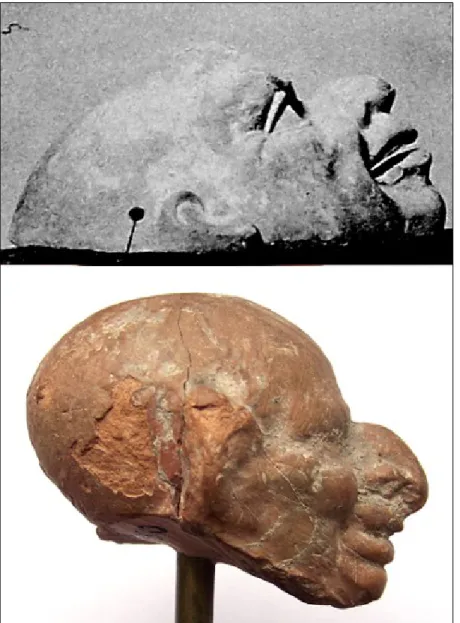 Fig.17. Terracotta mask of the ‘Parasite’ character of New Comedy (above) (Bieber 1961, 100, fig