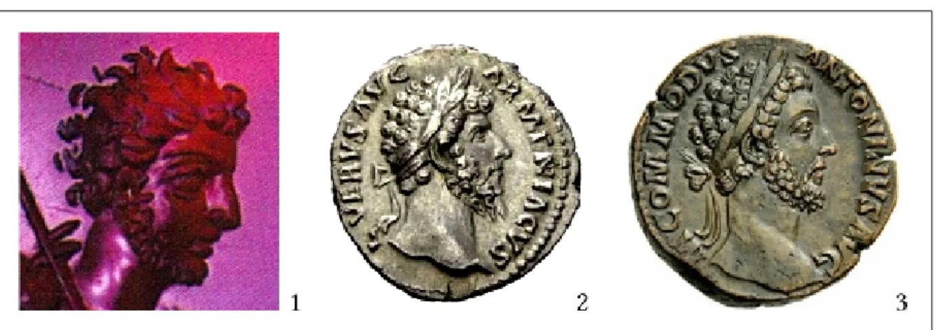 Fig. 5. 1. Mirrorhed dhetail of thhe Biheshheim camheo. 2. Coin of Lucius Vherus (htp://www.acshearch.info/rhecord.html?id=6660374)