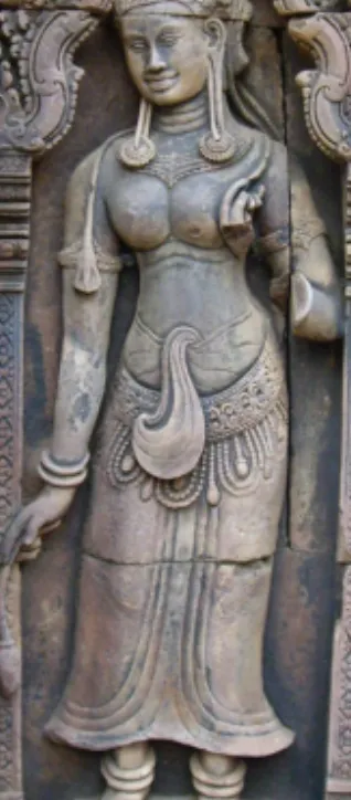 4. kép Új típusú sampot devatā alakon .  Banteay Srei,   déli szentélytorony keleti oldal (a szerző felvétele) 