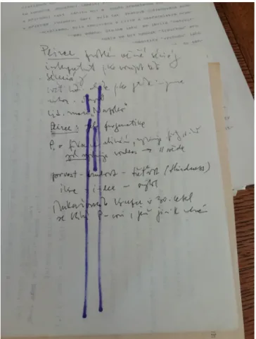 Figure 1 Vladimír Macura: handwritten note on Ch. S. Peirce’s  theory of the sign. Fond VM, LA PNP.