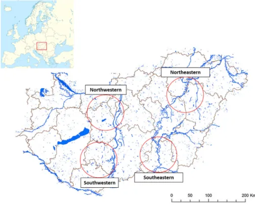 Fig. 1. Location of the four sampled farms in Hungary.