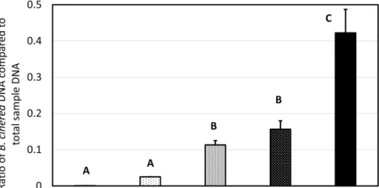 Fig. 2. Assessment of B. cinerea biomass in  Furmint  berries  following  botrytization  treatments leading to gray mold (bunch rot)  or  noble  rot,  with  or  without  sprays  of  B