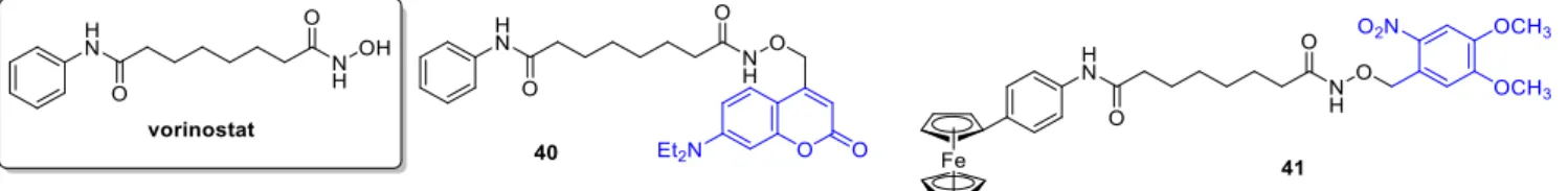 Figure 9. Photoactivatable HDAC inhibitors, the PPG indicated in blue. 