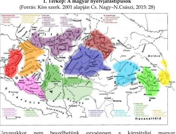 1. Térkép: A magyar nyelvjárástípusok  