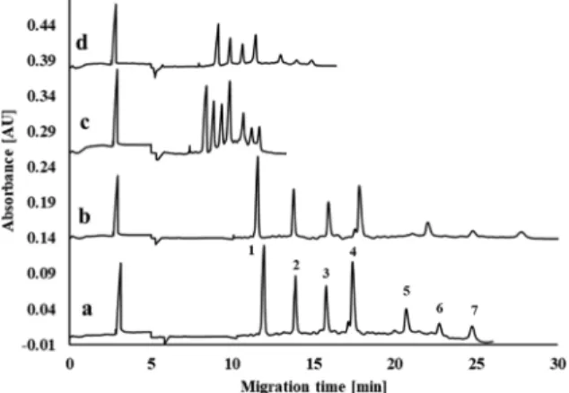 Figure 3. Capillary SDS gel electrophoresis separation of the protein MW sizing ladder at the four boundary gel compositions