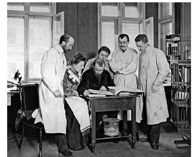 3. ábra Neurobiológiai laboratórium Berlinben (1903 körül). A képen balról jobbra Korbinian Brodmann, Cécile Vogt- Vogt-Mugnier, Oskar Vogt, Louise Bosse, Max Borcherdt és Max Lewandowsky látható 9