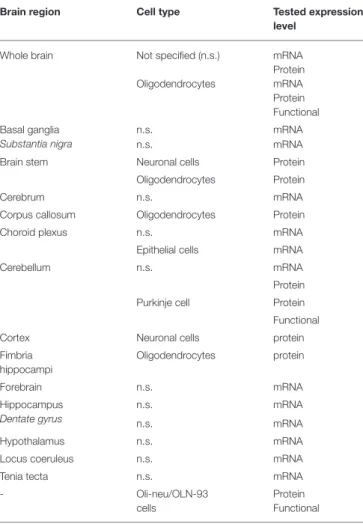 TABLE 1 | Overview of reported brain regions expressing TRPM3.