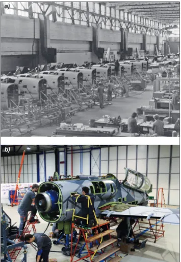 6. ábra. Az L–39 gyártásának csúcsa 1988-ban volt, amikor  Aero befejezte az 254. repülőgép építését a), napjainkban az  L–39NG készül az üzemben b)  
