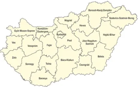 Figure 1:   The counties in Hungary (2017) (Source: www.ksh.hu) 