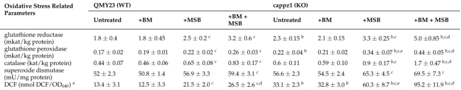 Table 4. Betamethasone (BM) or/and menadione sodium bisulfite (MSB) induced changes in the antioxidant enzyme activities and redox homeostasis of C