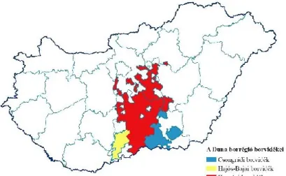 Figure 1: Location of the wine subregions (PDOs) of the Danube Wine Region in  Hungary 