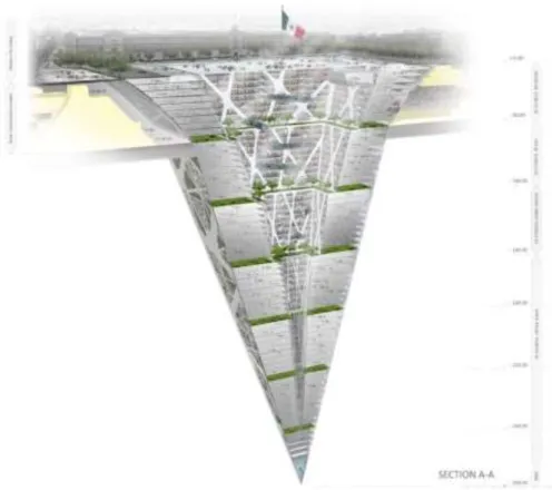 Figure 13.  Mexico City’s proposed 75 storey underground scraper by BNKR Arquitectura illustrates a vision for underground  buildings in the future