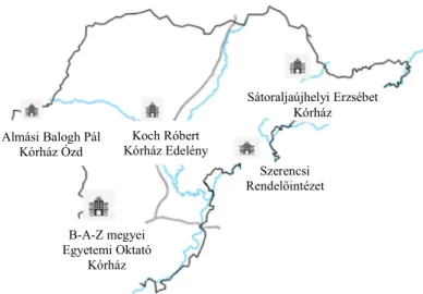 17. ábra: Borsod-Abaúj- Zemplén megye kórházai Figure 4: Hospitals of Borsod-Abaúj-Zemplén county