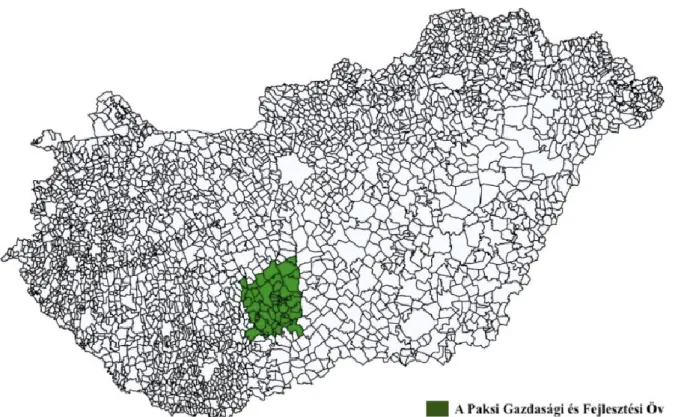 A 42 település alkotta téregységet, azaz a Paksi Gazdasági és Fejlesztési Övet a 1. ábra mutatja: 